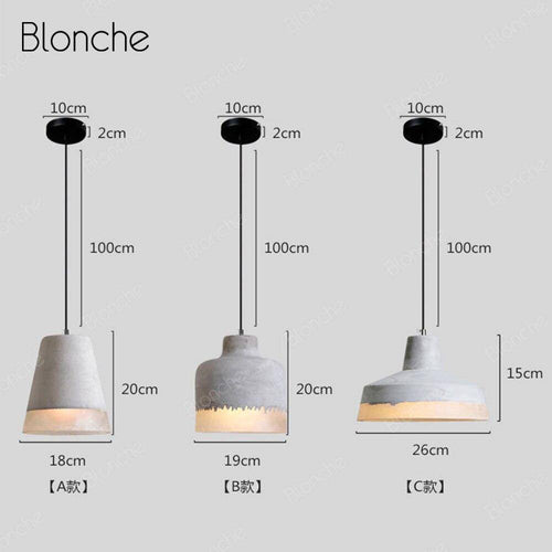 Suspension design LED en ciment avec abat-jour de plusieurs formes Loft