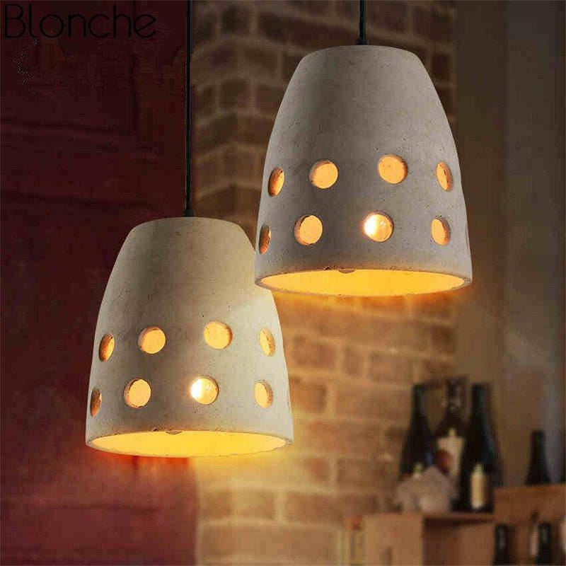 Suspension en ciment LED avec abat-jour arrondi à trous Hang