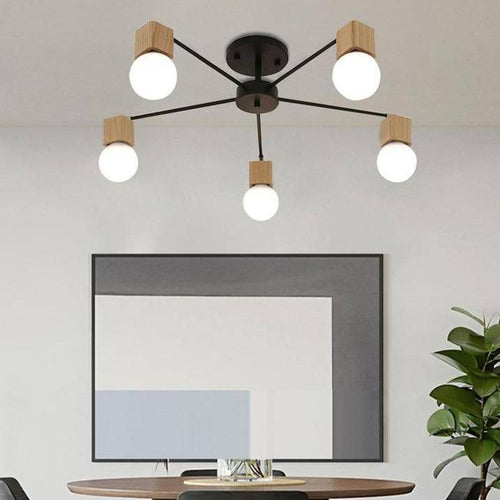 Plafonnier LED en bois et métal à une ou plusieurs lampes