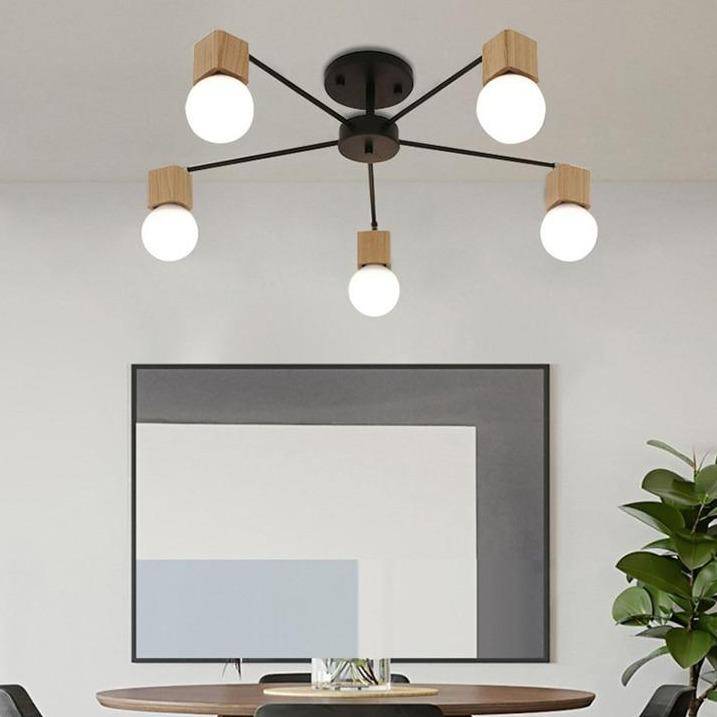 Plafonnier LED en bois et métal à une ou plusieurs lampes - vue 4 sur 8