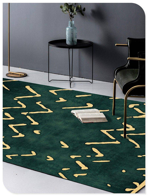 Tapis rectangle géométrique vert et traces dorées House - vue 2 sur 2