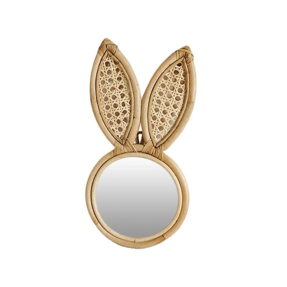 Miroir mural rond en rotin avec oreilles de lapin - vue 6 sur 6