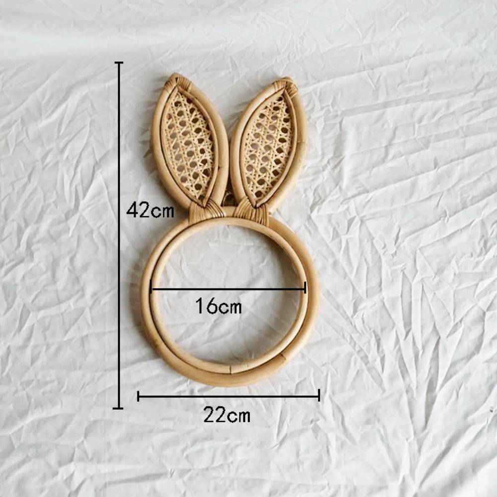 Miroir mural rond en rotin avec oreilles de lapin - vue 5 sur 6
