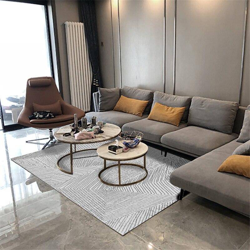 Tapis rectangle moderne rayé noir et blanc géométrique - vue 3 sur 5