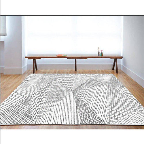 Tapis rectangle moderne rayé noir et blanc géométrique - vue 2 sur 5