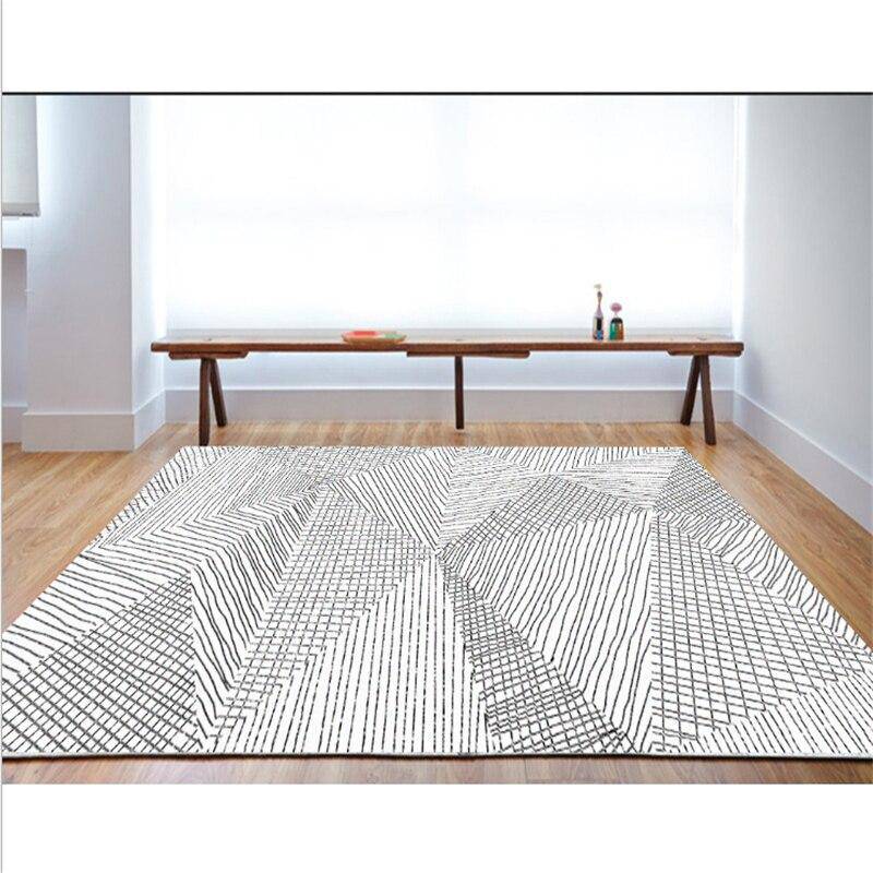 Tapis rectangle moderne rayé noir et blanc géométrique - vue 2 sur 5