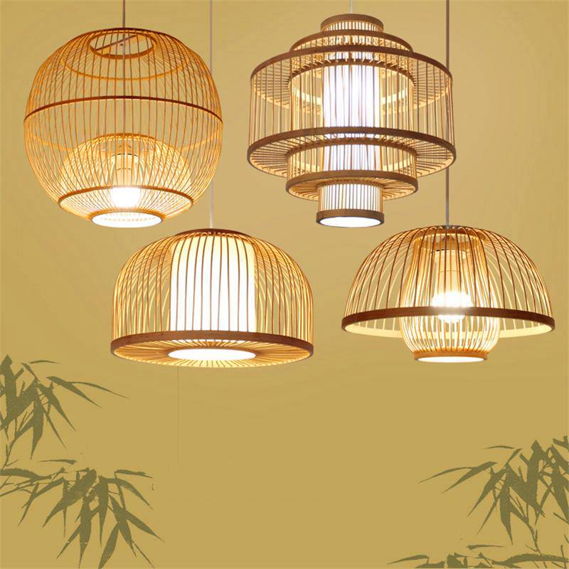 Suspension en bambou LED avec différents cylindres style Asian - vue 5 sur 11