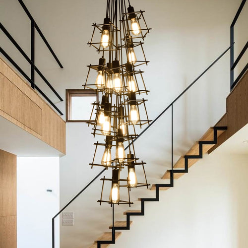 Lustre industrielle avec lampes cubiques suspendues Onigun - vue 2 sur 6