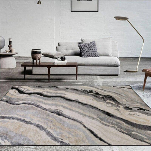 Tapis rectangle aux lignes ondulées grises - vue 2 sur 5