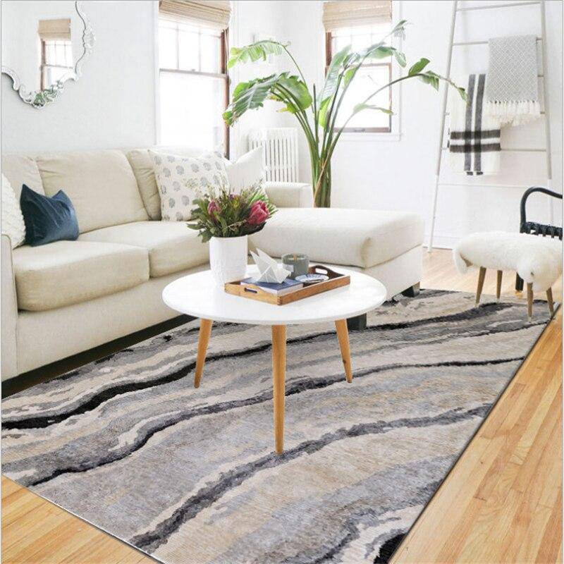 Tapis rectangle aux lignes ondulées grises - vue 3 sur 5
