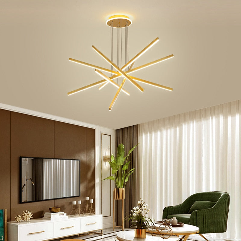 Lustre moderne LED en forme d'étoile métallique doré Alaikari - vue 4 sur 11