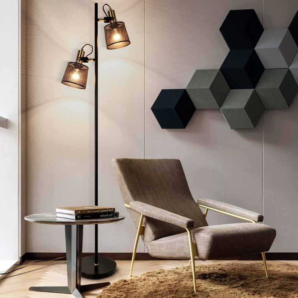 Lampadaire vintage à double tête en métal noir Priam - vue 4 sur 11