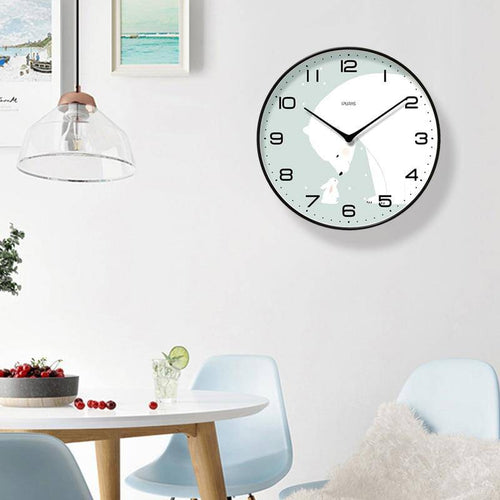 Horloge murale ronde avec ours et lapin blanc Chansrun