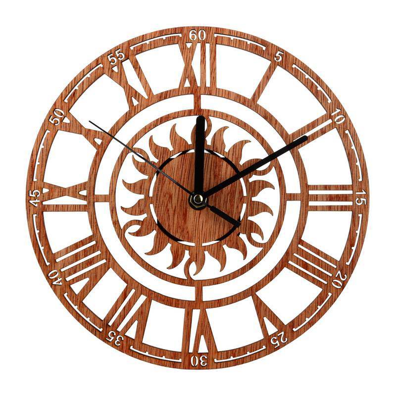 Horloge murale ronde en bois avec soleil et chiffres romains Novel - vue 6 sur 5