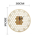 Horloge murale ronde en bois avec hexagones 30cm Honey