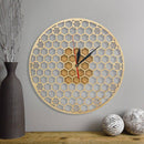 Horloge murale ronde en bois avec hexagones 30cm Honey