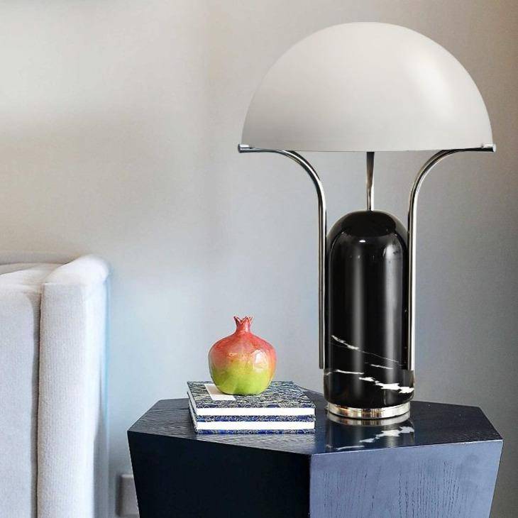 Lampe à poser design LED en métal et marbre style Mushroom - vue 4 sur 5