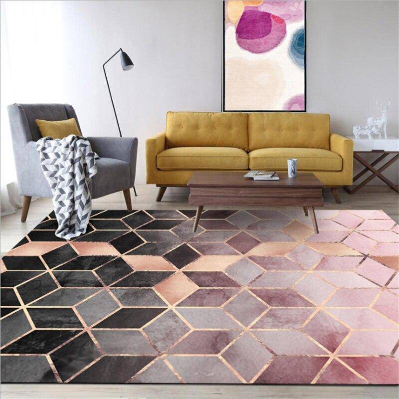Tapis rectangle aux losanges géométriques roses Rugs - vue 3 sur 5