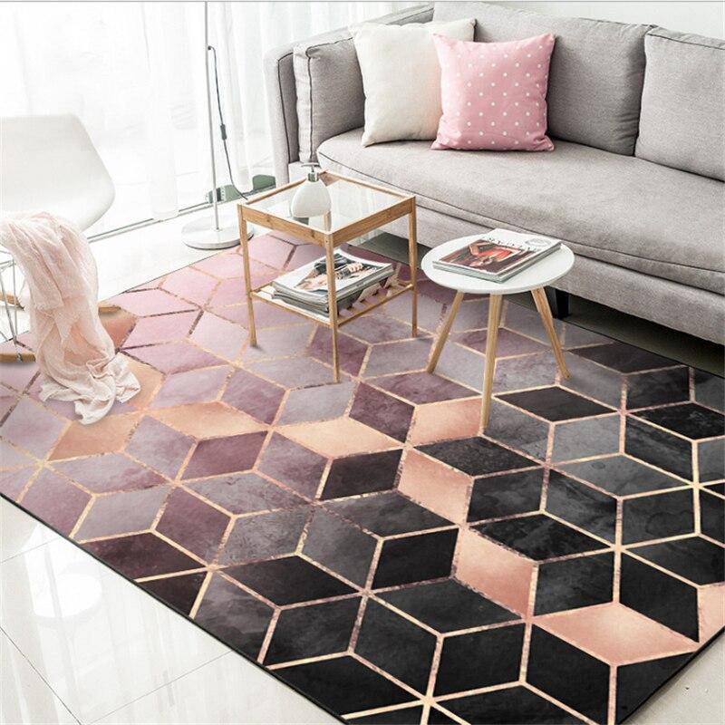 Tapis rectangle aux losanges géométriques roses Rugs - vue 4 sur 5