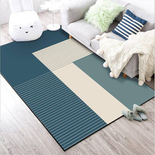 Tapis rectangle moderne design aux formes géométriques bleues - vue 3 sur 5