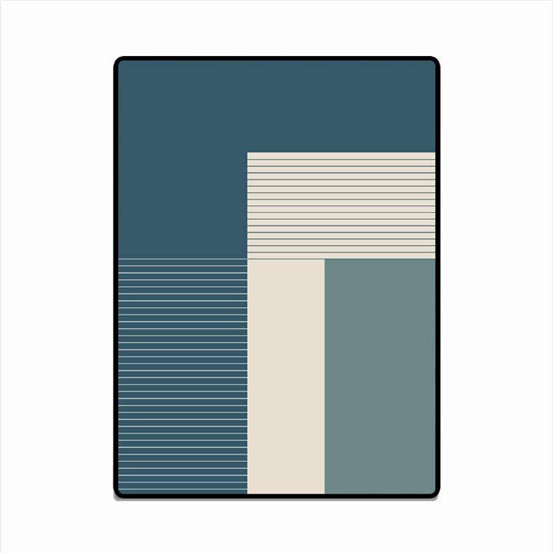 Tapis rectangle moderne design aux formes géométriques bleues - vue 4 sur 5