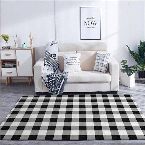 Tapis rectangle à quadrillage noir et blanc - vue 2 sur 5
