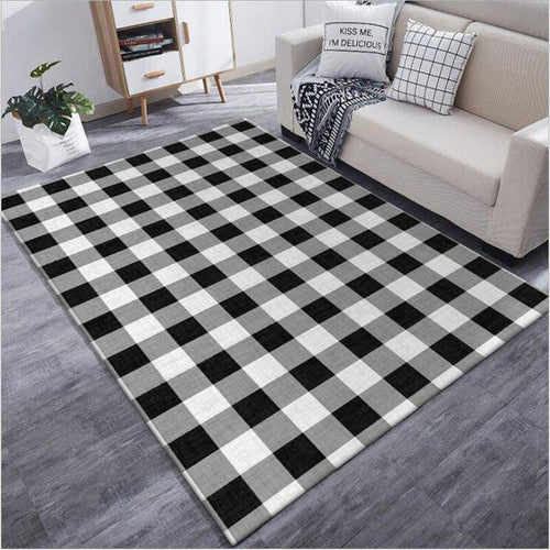 Tapis rectangle à quadrillage noir et blanc - vue 3 sur 5