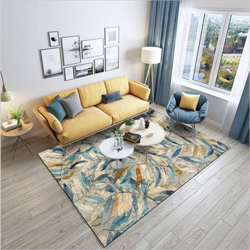 Tapis rectangle aux dessins de feuilles colorées Leaf