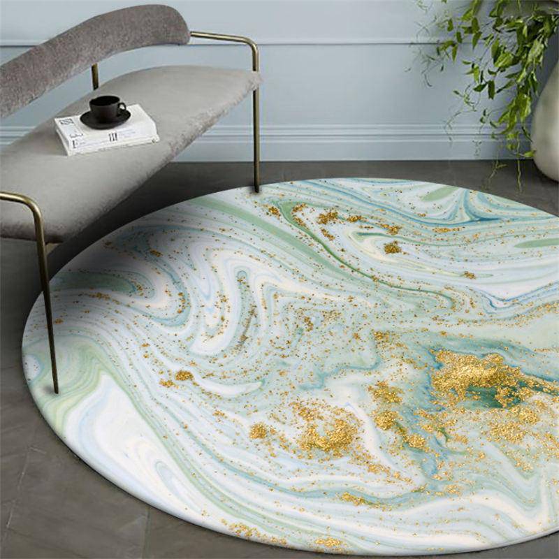 Tapis rond abstrait vert et doré - vue 2 sur 5