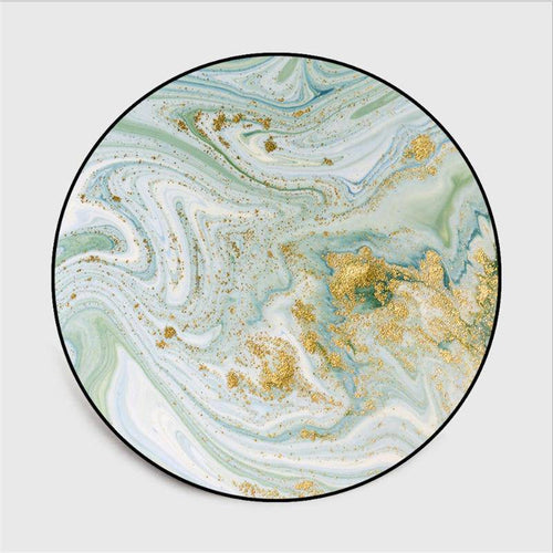 Tapis rond abstrait vert et doré - vue 5 sur 5