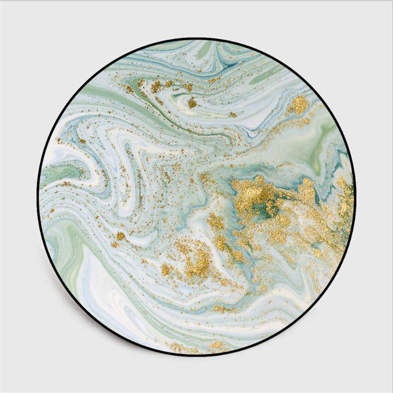Tapis rond abstrait vert et doré