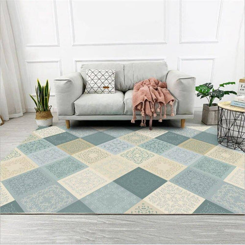 Tapis rectangle carreaux bleus Lattice - vue 2 sur 5