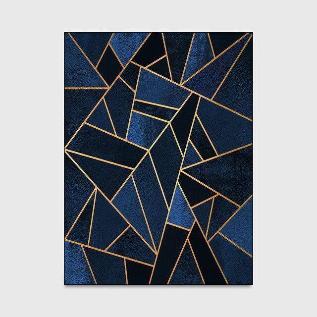 Tapis rectangle géométrique bleu et doré Rugs