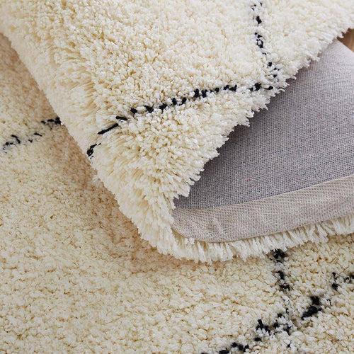 Tapis shaggy rectangle blanc à quadrillage noirs - vue 4 sur 6