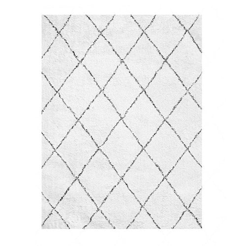 Tapis shaggy rectangle blanc à quadrillage noirs - vue 6 sur 6