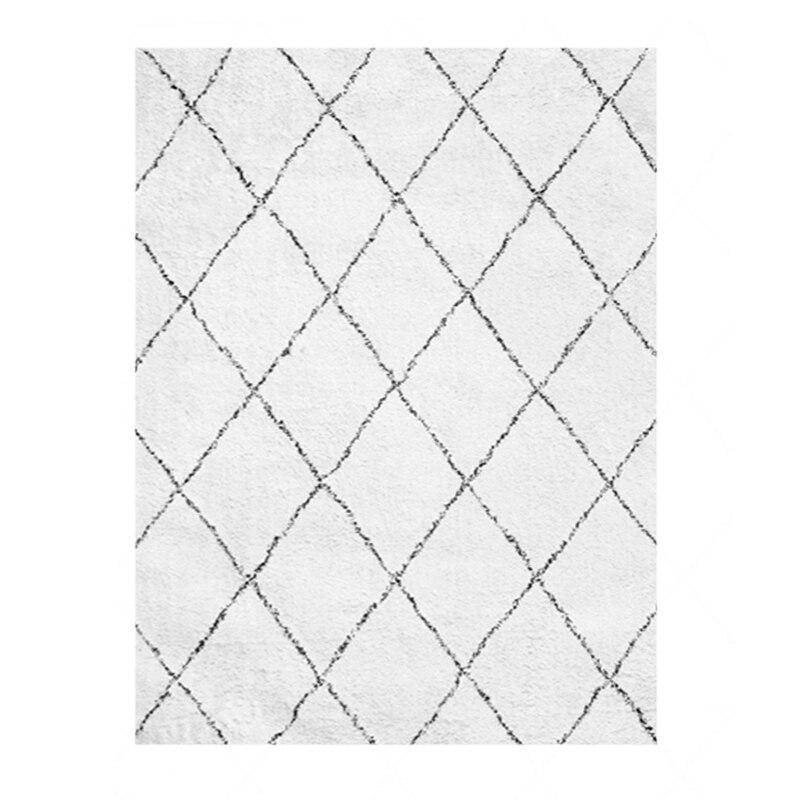 Tapis shaggy rectangle blanc à quadrillage noirs - vue 6 sur 6