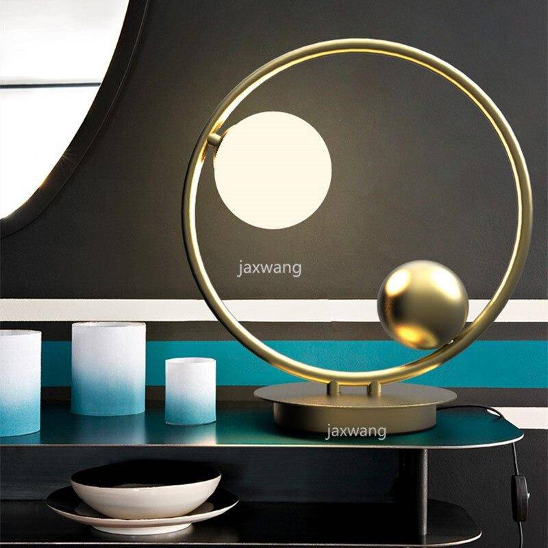 Lampe à poser LED en anneau et boule métal Creative