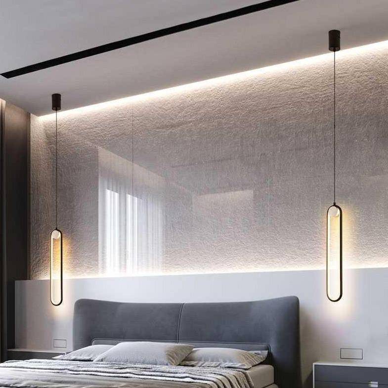 Suspension design moderne LED en anneau allongé noir ou doré Hang