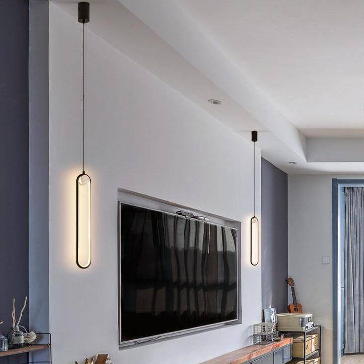 Suspension design moderne LED en anneau allongé noir ou doré Hang