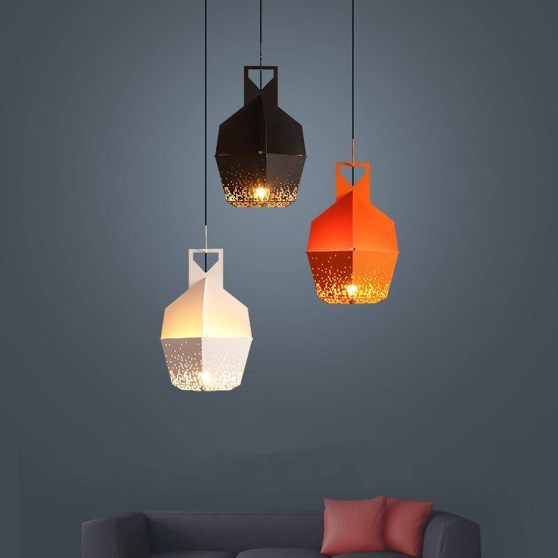 Suspension design LED avec métal coloré et à motifs style Hang - vue 3 sur 9