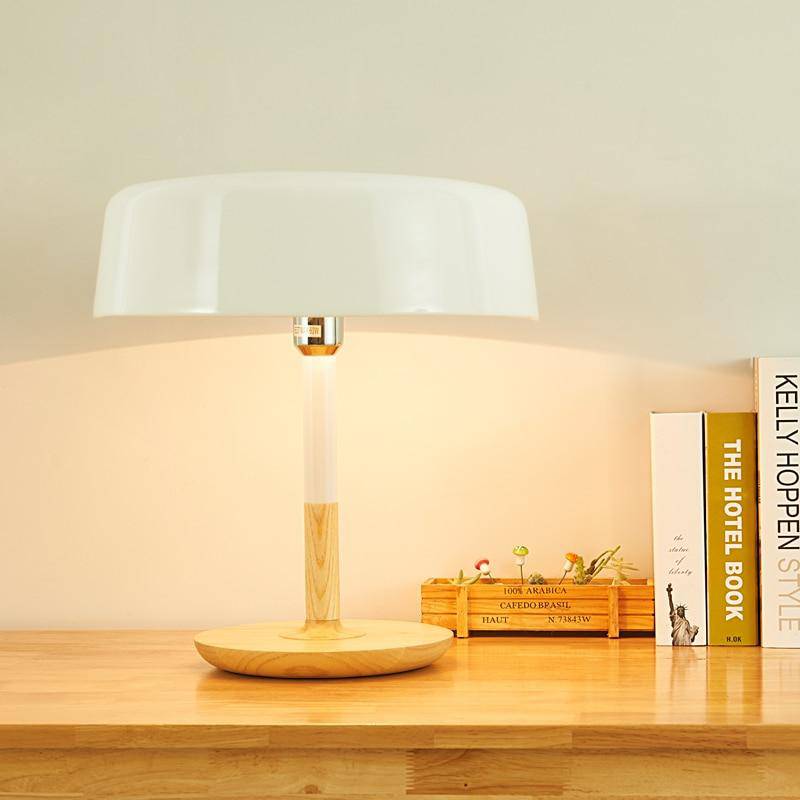 Lampe à poser design LED avec base en bois et abat-jour aux formes arrondies Créative - vue 4 sur 9