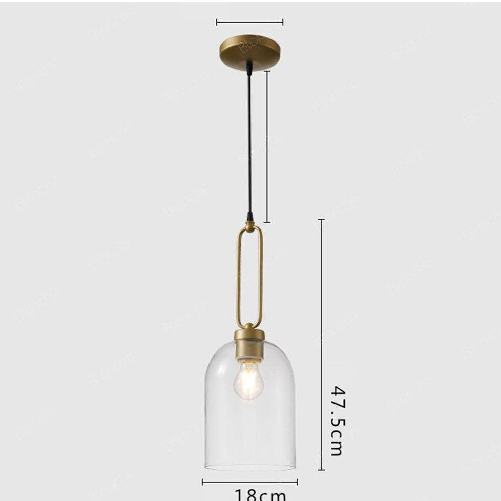 Suspension design LED en verre arrondi et anneau doré - vue 7 sur 7