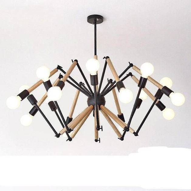 Lustre LED design en bois avec bras articulés ajustables - vue 7 sur 7