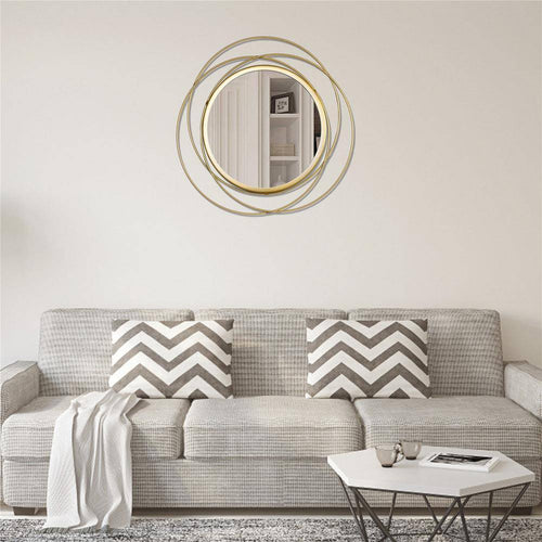 Miroir mural rond et anneaux dorés