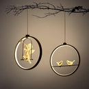 Suspension LED rond avec oiseau (noir ou blanc)