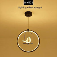 Suspension LED rond avec oiseau (noir ou blanc)
