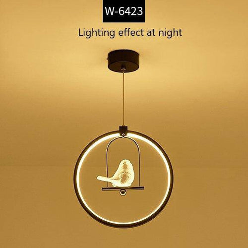 Suspension LED rond avec oiseau (noir ou blanc)