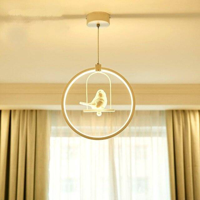 Suspension LED rond avec oiseau (noir ou blanc) - vue 4 sur 9