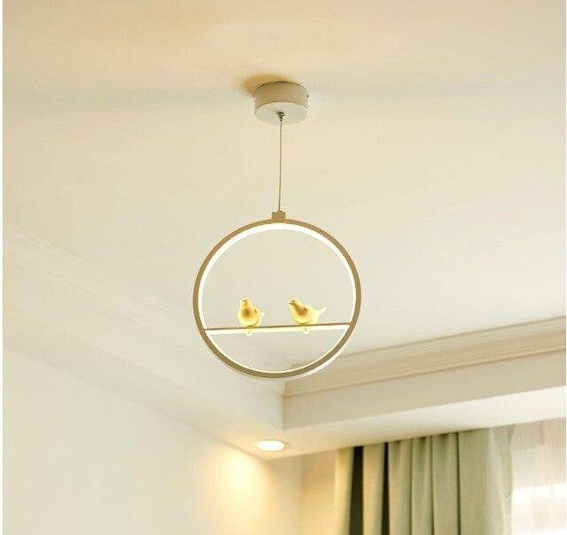Suspension LED rond avec oiseau (noir ou blanc) - vue 6 sur 9