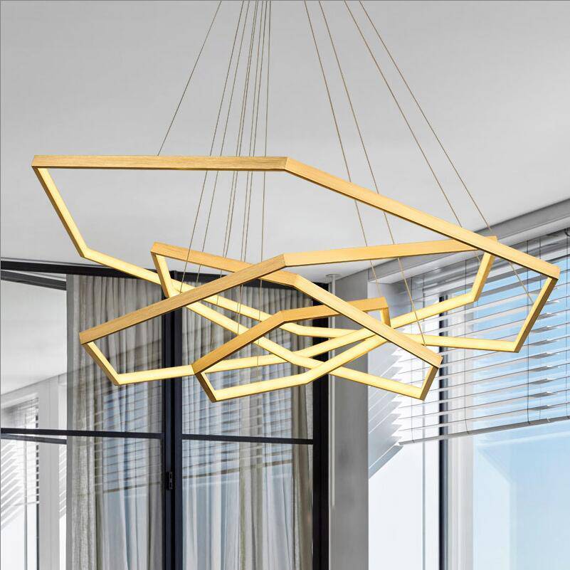 Lustre design LED avec anneaux dorés au style géométrique Luxury - vue 4 sur 5